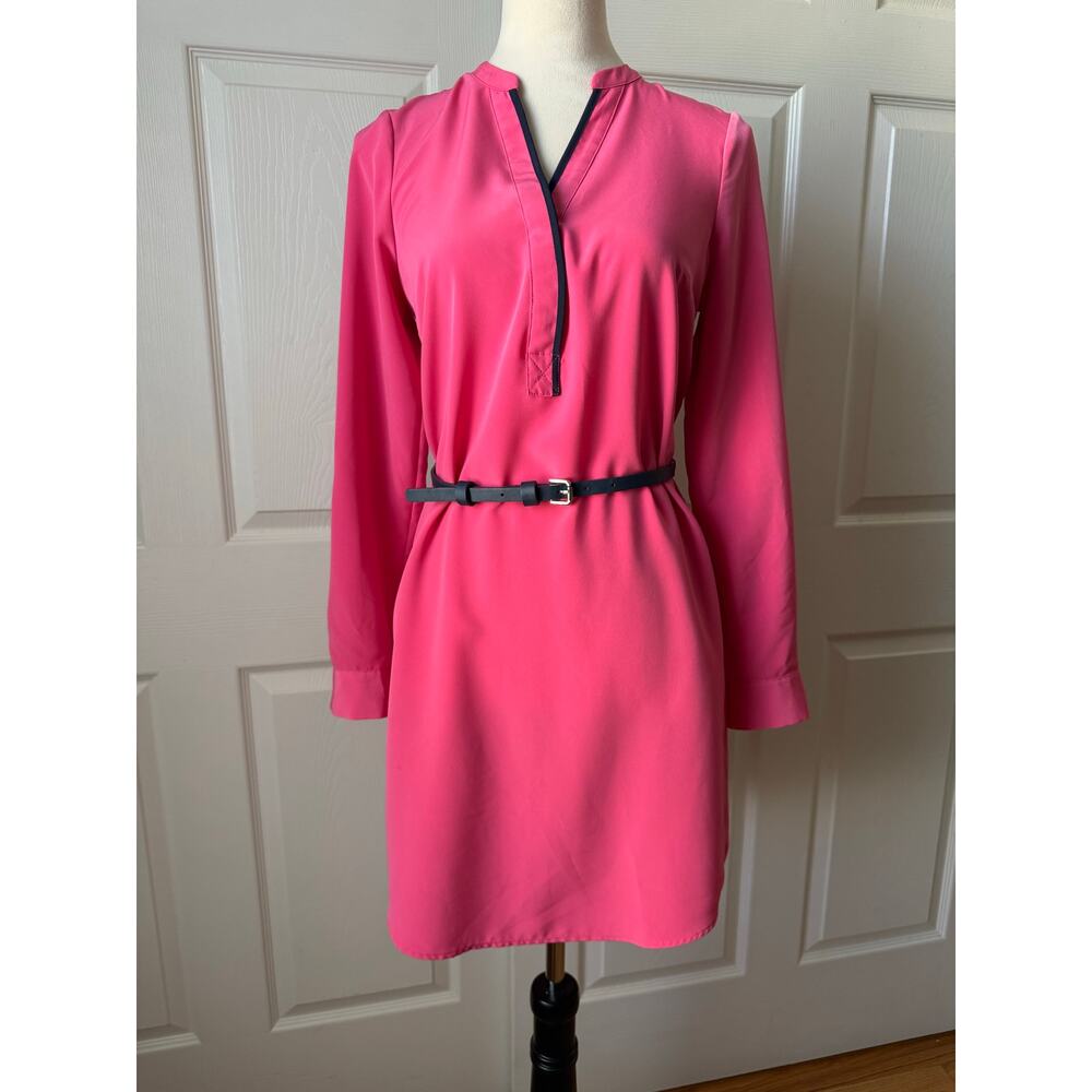 The Limited Hot Pink Contrast Trim Belted Dress‎ Size XS Oversized Workwear Chic